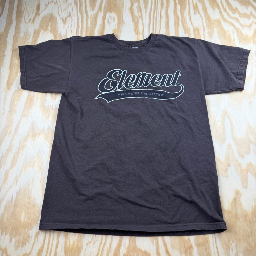 Element Mens Graphic T-Shirt Medium Charcoal Grey Skate Script Logo Cotton Tee